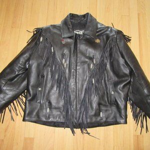 RARE VTG MEN'S LEATHER JACKET/BIKER/FIRST/BEADS/NO SIZE/LARGE?